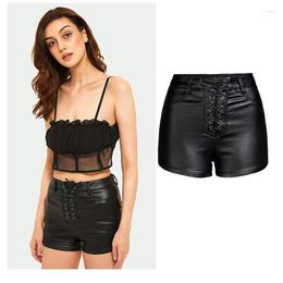 Shorts pour femmes Sexy pantalons en cuir PU noir taille haute Stretch String Imitation pour femmes
