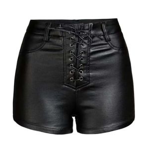 Shorts voor dames sexy zwarte pu lederen broek hoge taille stretch strijkstring imitatie voor vrouwen