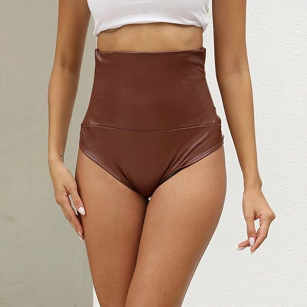 Shorts pour femme Sexy décontracté en cuir serré taille haute Push Up Mini loisirs pantalons courts Mujer Triangle extérieur Cortos