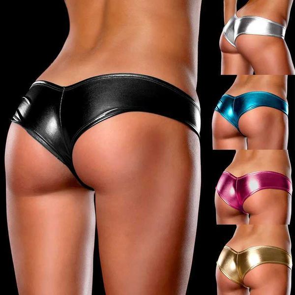 Pantalones cortos para mujer Sexy Hot Erótico Látex V Corte Lado ancho Metálico Pu Cuero Hipster Bikini Scrunch Panty G T String Thong Mujeres ComesL24313