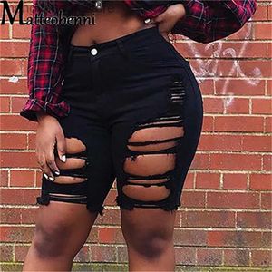 Shorts pour femmes Sexy longueur au genou déchiré Denim Shorts femmes Push Up Stretch taille haute motard court jean dames 2021 été rue noir Shorts T230603