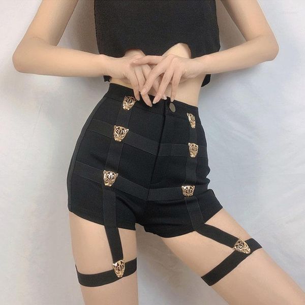 Shorts pour femmes Sexy dames gothique coton taille haute Punk Style Rock Bandage évider Show Party Club Skinny