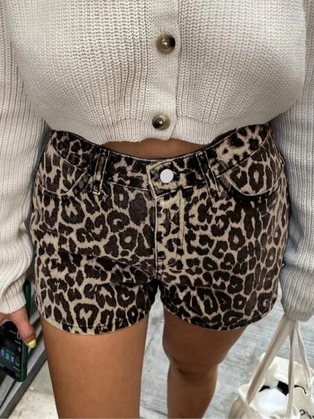 Shorts pour femmes sexy imprimé léopard basse taille femme mode lâche zipper pantalon court printemps été chic féminin streetwear