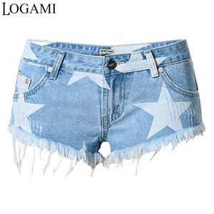 Pantalones cortos para mujer Sexy Mini Short Jean Summer Curto Star Print Borla Beach Denim Vacation Club Irregular Pantaloncini 230720