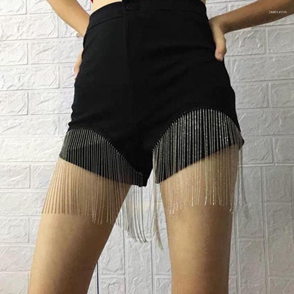 Shorts pour femmes Sexy Strass Gland Déchiré Maigre Court Jeans Taille Haute Night Club Tenues Femmes Soirée Diamant Moulante Denim