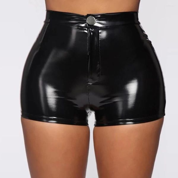 Pantalones cortos de mujer Sexy Tight Elástico PU Cuero ligero Cintura alta Mujer Tallas grandes y código