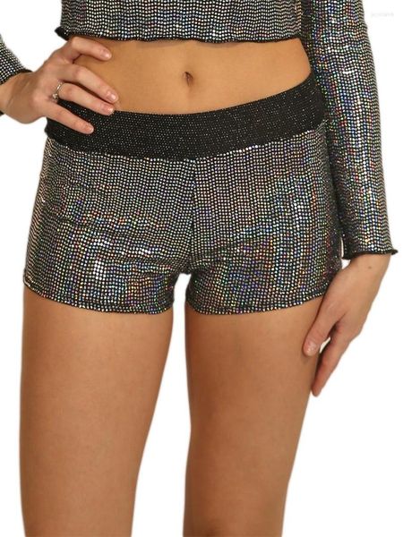 Shorts pour femmes Sexy femmes filles métallique brillant taille élastique pantalon brillant butin danse Festival bas paillettes fête