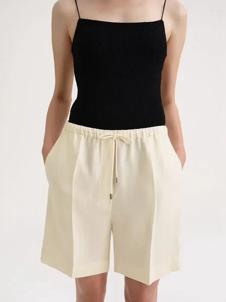 Pantalones cortos para mujer Pantalones cortos 2024 Verano con cordones Cordón Elástico Cintura alta Color sólido Casual con bolsillos