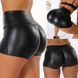 Pantalones cortos para mujer Pantalones cortos de cuero sólido para mujer Moda negra Cintura sexy para mujer con elástico para mujer