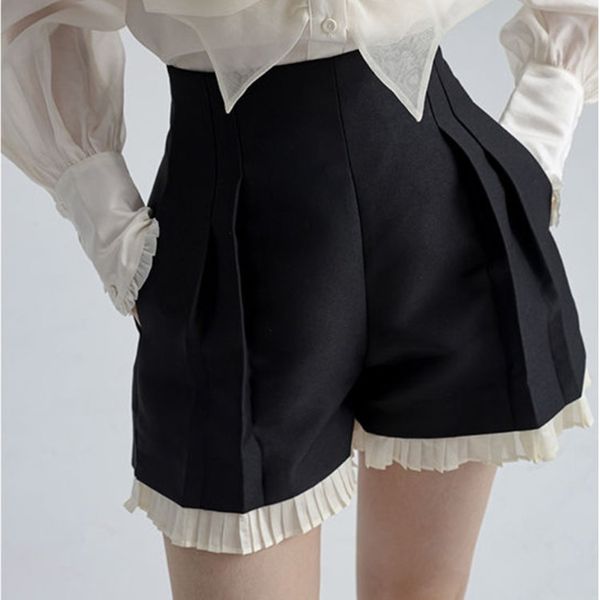 Pantalones cortos de mujer Short Women's Patch Work Primavera Cintura alta Elegante y lindo estilo de preparación Ulzzang Ropa Cream Adecuado para mujeres Sweet Academy Harajuku Leisure 230406