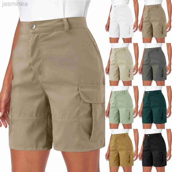 Pantalones cortos para mujer Pantalones cortos Pantalones cargo de verano Pantalones cortos con botones Pantalones cortos Senderismo Bolsillo Verano Playa Color sólido Slim Transpirable Bermudas ldd240312