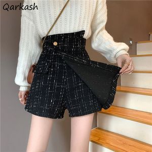 Shorts pour femmes Shorts Femmes Patchwork Taille Haute Boutons Abdomen Mode OL Style Coréen Filles A-ligne Élégant Casual Plaid Streetwear Ulzzang 230413