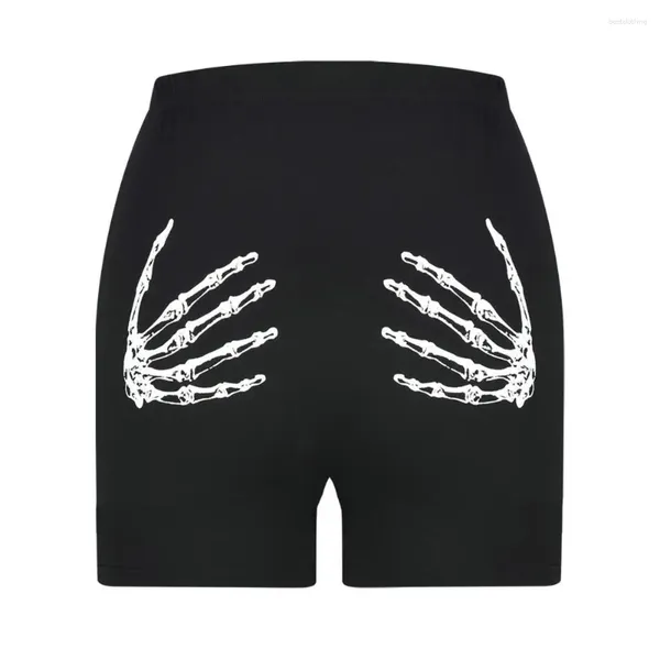 Pantalones cortos para mujer Slim-fit Cintura alta Mujeres jogging Esqueleto Manos Imprimir Yoga para Slim Fit