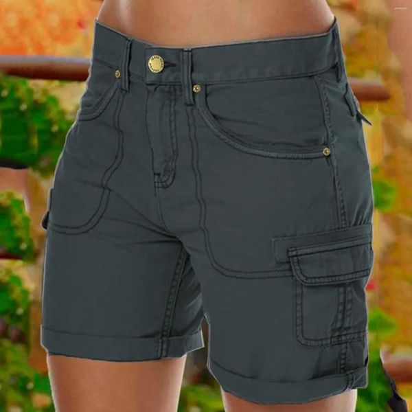 Shorts Pour Femme Couleur Unie Cargo Été Plage Mini Pantalon Boutons Pantalon Jambe Large Fitness Pantalon D'entraînement