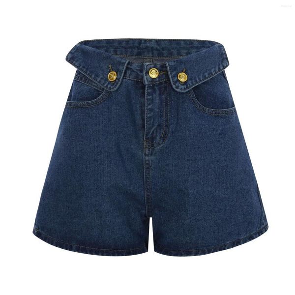 Shorts pour femmes jeans de couleur unie coupés en denim haute taille avec un bord roulé déchiré d'été détrempé décontracté