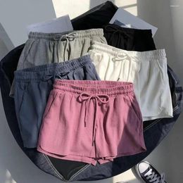 Dames shorts Solid Color Losse Fit broek Stijlvolle zomersport met trekkoord -taille zijzakken voor casual actief