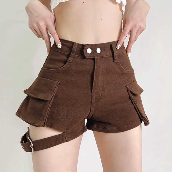 Pantalones cortos para mujer Mercancía de color sólido Sexy Y2k Maleta de bolsillo corto coreano Pantalones cortos de verano de cintura alta para mujer Pantimedias informales P230606