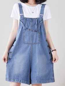 Vrouwen Shorts Effen Kleur Zakken Rechte Overalls 2023 Vrouwen Zomer Koreaanse Losse Hoge Taille Jeans Denim Fit Een stuk Broek