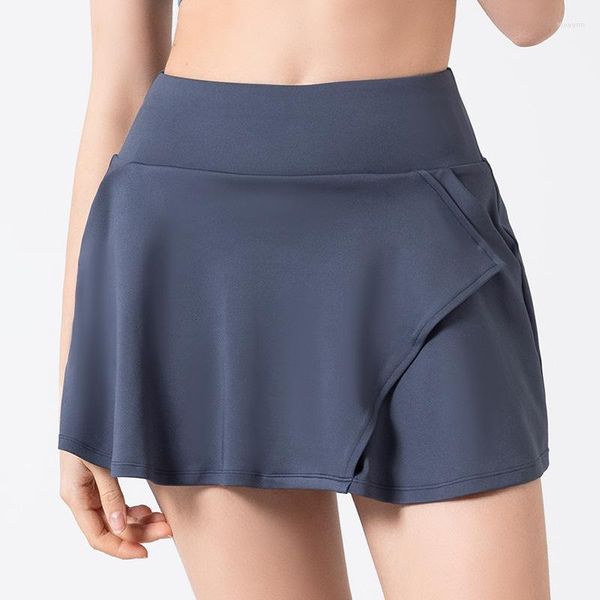 Pantalones cortos para mujer Faldas de tenis de entrenamiento de color sólido para mujer Gimnasio Golf Correr Yoga Falda pantalón SEXY Deportes Fitness Bolsillo Falda pantalón de cintura alta