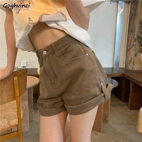 Shorts pour femmes Solide Sertissage Shorts Denim Femmes Taille Haute Simple Style Coréen Aline Ulzzang Vintage dents Allmatch Mode Streetwear Z0505