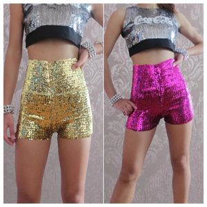 Shorts pour femmes Solide Paillettes Taille Haute Performance Femmes Été 2024 Sexy Body Shaping Hipster Tout Match Jazz Costume Streetwear