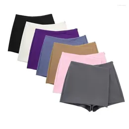 Pantalones cortos para mujer SOWXOF Mujeres Moda Pareo Estilo Faldas asimétricas Vintage Cintura alta Cremallera lateral Mujer Skort Mujer