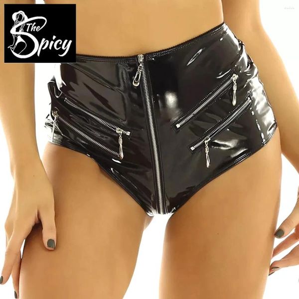 Shorts pour femmes Spicy Girl's Sexy Ouverture Entrejambe Latex Court Emballage Écologique