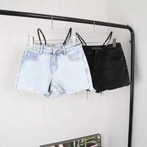 Damesshort Lente- en zomerstijl Rough Edge Diamond Denim Letter Sling Hoge taille Veelzijdige dunne broek