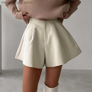 Shorts Shorts Summer Losse Wide-Leg High-Tail Casual Commuting Button Pocket Elegant Ploeged Flare Short Pants 2023 T230504