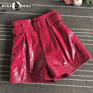 Damesshorts Straat Dames Echt leer Schapenvacht Mode Hoge taille Wijde pijpen Merk Rood Zwart Sjerpen Casual Dames