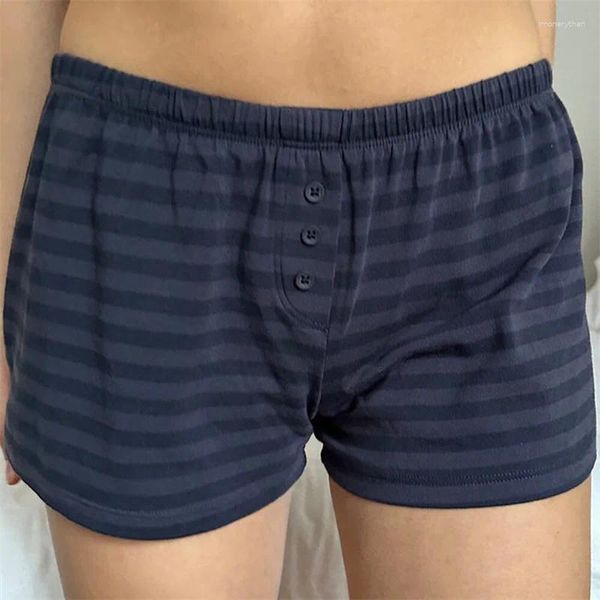 Pantalones cortos para mujeres huella de rayas elástica elástica de cintura alta recta pantalón corto y2k dulce algodón ropa interior pantalones ropa mujer