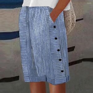 Dames shorts Striped print dames broek knie lengte met zijknopdetail elastische taille voor slijtage dame kort