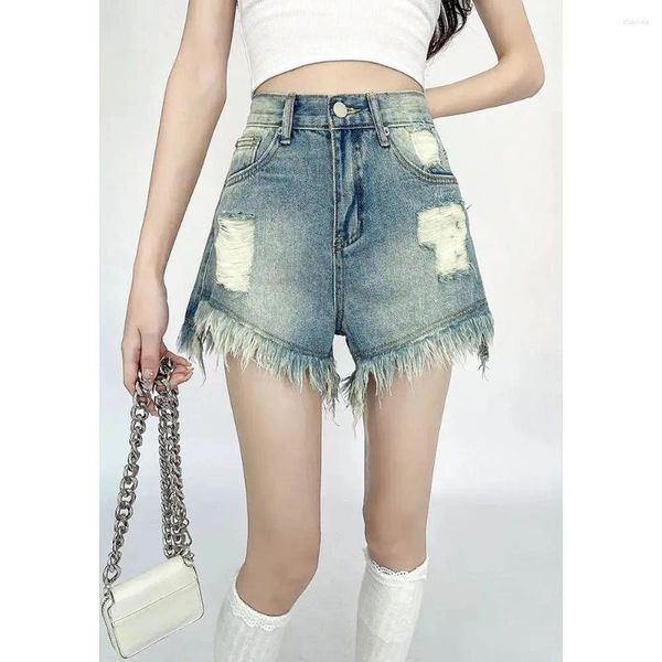 Shorts pour femmes STSVZORR Taille haute Denim Summer Sweet Spicy Girl A-Line Pantalon Glands cassés Jambe large