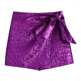 Pantalones cortos para mujer, elegante decoración con lazo, volantes de cintura alta, minifalda estilo Primavera/otoño para fiesta