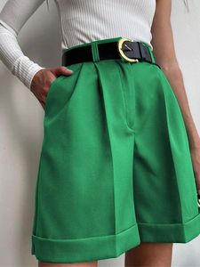 Shorts pour femmes costume femmes fermeture éclair bouton vert pantalons décontractés pantalons courts droits streetwear élégant bureau dame joggers été 2023