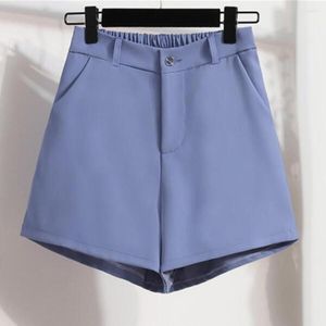 Shorts voor damespakken vrouwen 2023 Zomer Hoge taille Solid Black Office Work Ladies Pocket Blue Wide Leg Trouser M-5XL