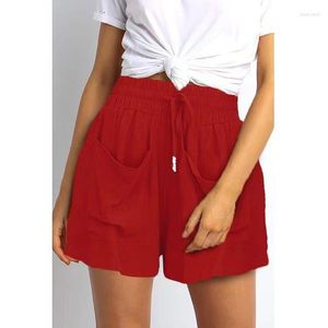 Damesshorts zomer 2023 mode losse effen kleur katoenmix zak elastische tailleband stropdas casual elegant sexy