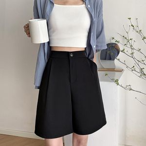 Pantalones cortos de mujer verano 2023 cintura alta mujer suelto blanco Color sólido cinco puntos largo oficina Casual negro caramelo