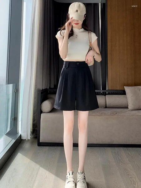 Short féminin été 2024 noir droit coréen de style coréen blanc haute taille large jambe femme décontractée beige pantalon lâche pantalon féminin