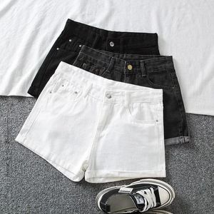 Dames shorts Summer Denim vrouwen hoge taille knop wijd been korte broek mode casual vrouwelijk losse zwarte witte grijs alledicaal jeans