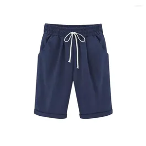Short féminin Fashion Coton lin pantalon féminin flanc de taille élastique avec cordon de plage en vrac Vêtements féminins