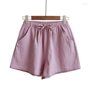 Pantalones cortos para mujer Verano Mujer Algodón Lino Sexy Hogar Fitness Deportes Chica Pierna ancha Casual Lace Up Mujeres Sueltas Lindo Rosa