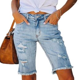 Shorts pour femmes Summer High Street Ripped Denim for Women Stretch Slim Mid-Waist Hole usé Papotage Short Jeans S80