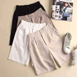 Dames shorts Summer losse casual katoenen linnen vrouwen Solid Color High Taille Fashion vrouwelijke broek plus maat