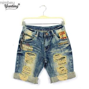 Pantalones cortos para mujer Amantes del verano jeans agujeros casuales denim capris bordado dobladillo enrollable pantalones cortos masculinos y femeninos Envío gratis L240119