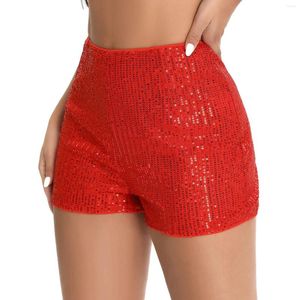 Shorts Women Summer Sequinas Mid Wists Elástica Banda elástica de la pierna recta Pantalones para ropa de club de fiestas