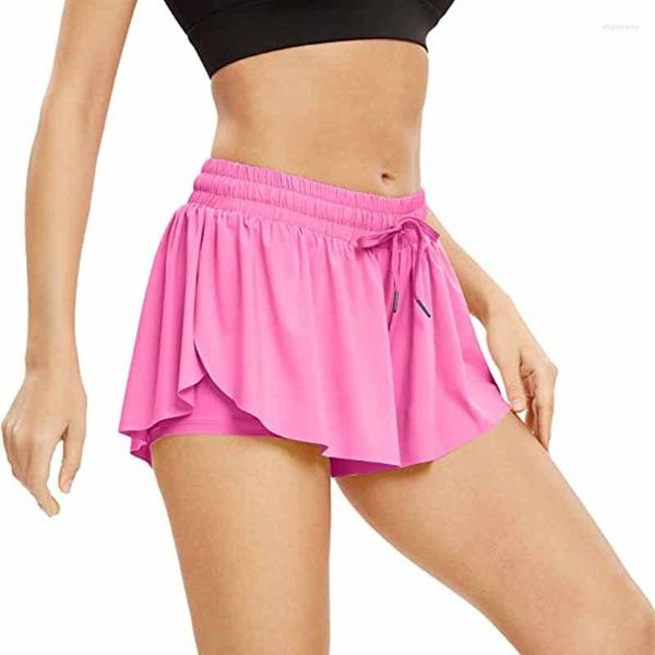 Pantalones cortos deportivos de verano para mujer, faldas deportivas de secado rápido para gimnasio para mujer, para correr, con cordón de bolsillo, cintura de plástico, falda suave