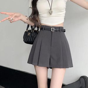 Women's Shorts Summer Suite Women Fashionwear Geplooed Short Pants Casual High Taille Gray A-Line School Girl Shrot Jupe Femme