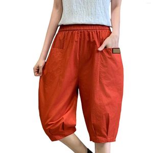 Shorts Pour Femmes D'été Mince Coton Lin Jambe Large Lâche Solide Pantalon Cargo Y2k Streetwear Grande Taille Harem