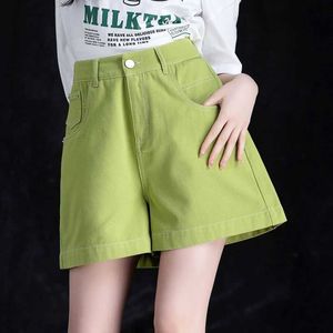 Dames shorts zomer dunne sectie groene denim shorts vrouwen mode hoge taille los wide been aline streetwear y2k short jeans full size z0505